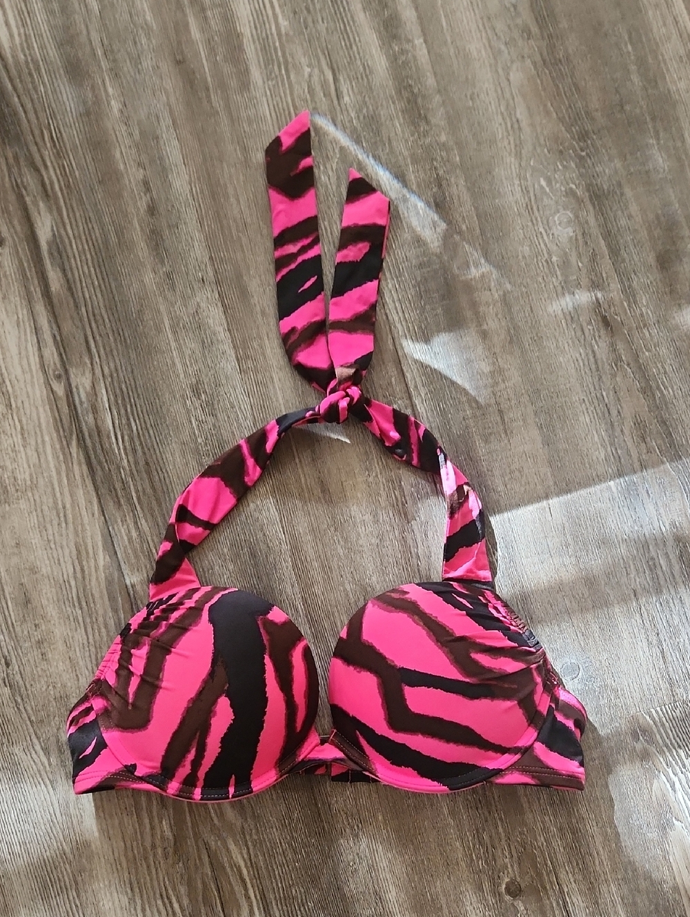 Victoria's Secret Hot Pink and Black Zebra Halter Bikini Top